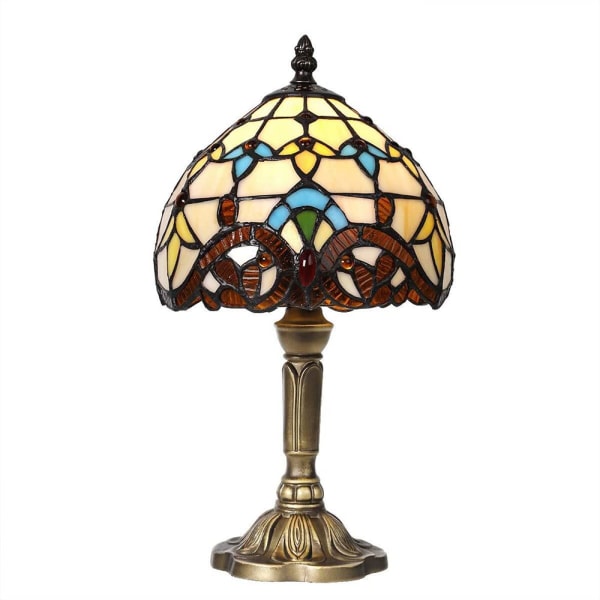 Bordslampa i Tiffany stil, handgjord lampskärm av målat glas, livin