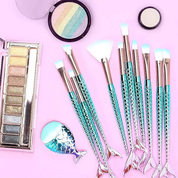 11-osainen värikäs kalanpyrstökahvainen meikkisivelinsarja, meikkivoidekulmakarvat eyeliner-kynäpuuteriposkipuna kosmetiikkapeitevoideharja naisille tytöille söpö