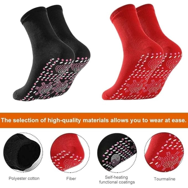 3 prs Self Heating Socks, Thermal Socks for Unisex Winter Magnetic Therapy Socks,Warm Soft Comfortable Anti-Freezing Outdoor Socks -Black+White+Red