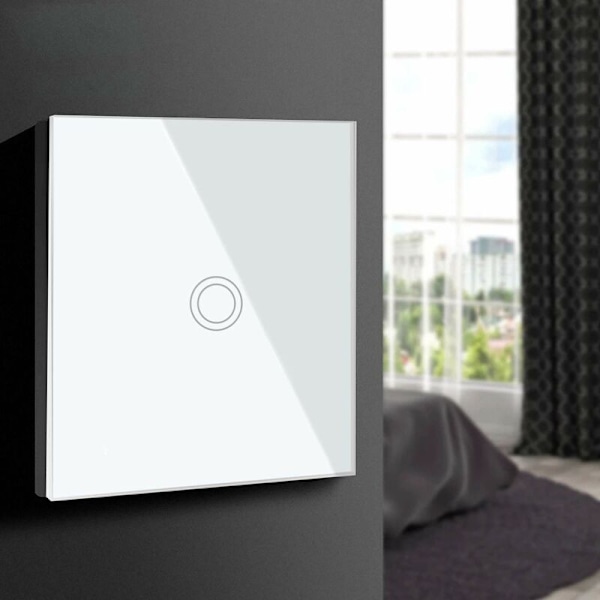 Enkel vit taktil glasbrytare med rund knapp, dimensioner 86x86mm med knappbelysning