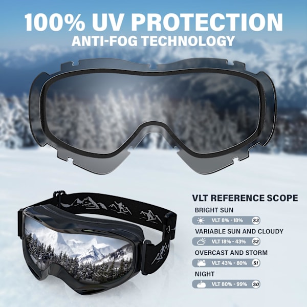 Skidglasögon Snowboardglasögon för män, kvinnor och ungdomar Skidglasögon, 100% UV-skydd Vindtäta Snöglasögon ATV Snöskoter Skidåkning Skridskosportglasögon