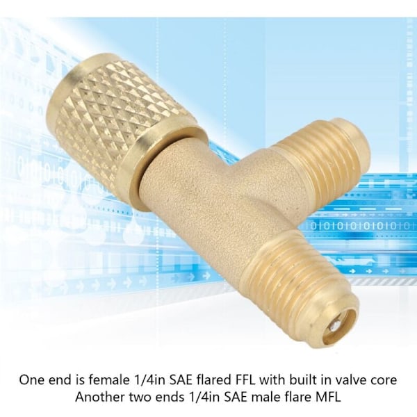 T-stykke T-tilslutningsadapter med 1/4in SAE messingventilkerne robust struktur til R22 R12 R134