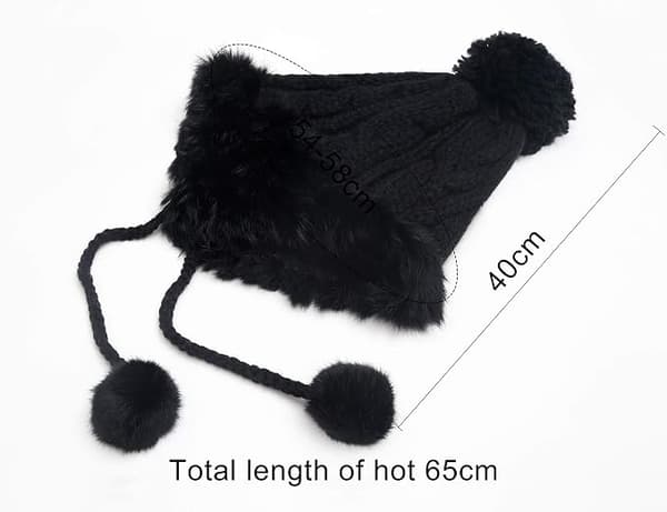Dammössa med öronlappar i fuskpäls, varm vintermössa med fleecefoder, stickad termisk mössa med pompom