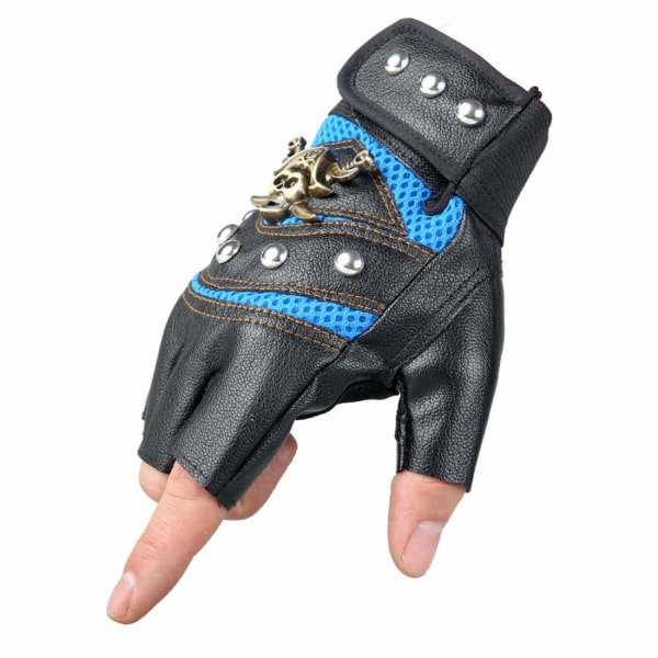 Steampunk gotiska blå handskar herr retro rent läder kapten fingerlösa cykelhandskar