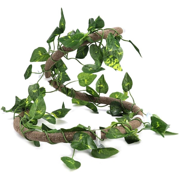 Reptil Vine, 3.28' Klatre gren med 6.89' Lang Vine Gecko Kameleon Habitat Dekoration (3.28' Vine + Pothos Blade)