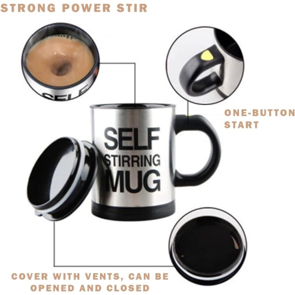 Självrörande kaffemugg | Temugg | Elektrisk rostfri självrörande centrifugmugg med lock 450 ml | Sötaste julklappsidéer för