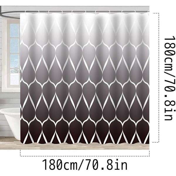 Bruseforhæng 180 x 180 cm anti-skimmel vandtæt bruseforhæng i polyester sort og hvidt bølget badeforhæng, med farvegradient