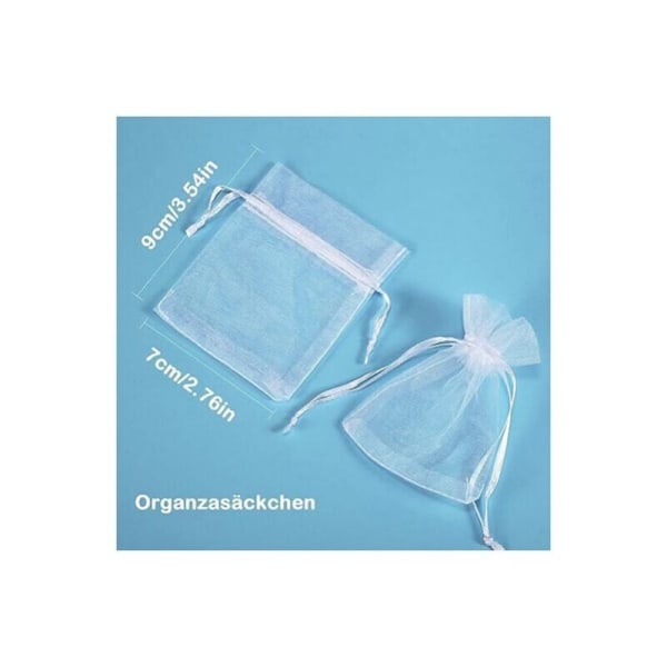 Sæt med 100 poser i hvid organza, 7 x 9 cm, organza gavepose, smykkepose, bryllupsposer, lavendelposer, bryllupsgave