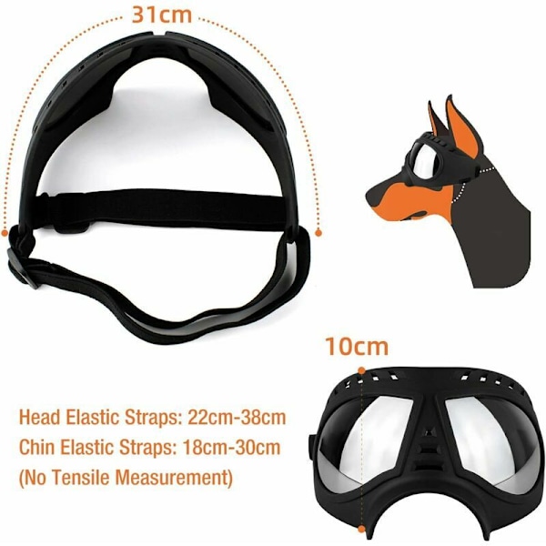 Hundebriller, Kæledyrsbriller, Briller til Store Vandtætte Anti-UV Hunde og vindjakke - Sort
