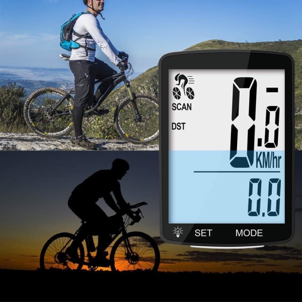 （ 7,8 x 5 cm，Grønt lys）Trådløs LCD-display cykelcomputer Vandtæt skridttæller speedometer Auto hukommelse temperaturmåling