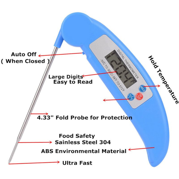 Kökstermometer, Reservdelar till kylskåp LCD Direktavläsning Elektronisk Matlagningstermometer med Sond, för Matlagning i Kök, BBQ, Vätska, Biff,