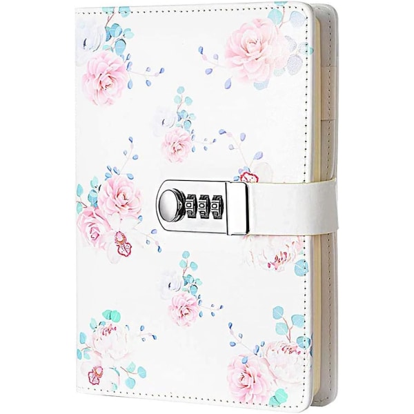 215x150 mm Pigens hemmelige notesbog, Blomster personlig dagbog med kode