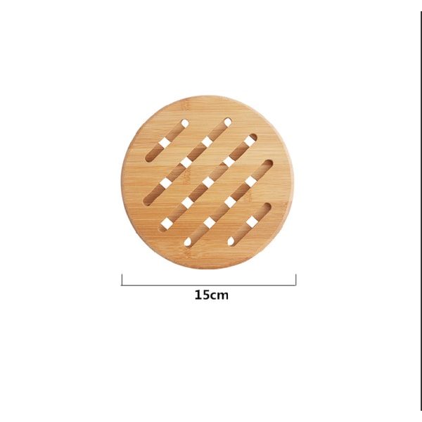 2 stk varmebestandige gryteunderlag i bambus med rutenett (runde, små, 15 cm)