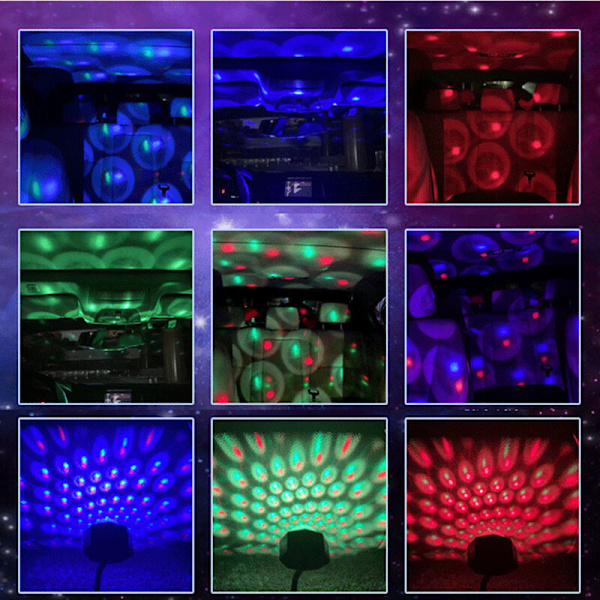 Bilens inre atmosfäriska ljus, Auto LED USB-takets atmosfäriska ljus Intelligent röststyrning med 4 färger, Plug and Play Bilens inre ljus för Cei