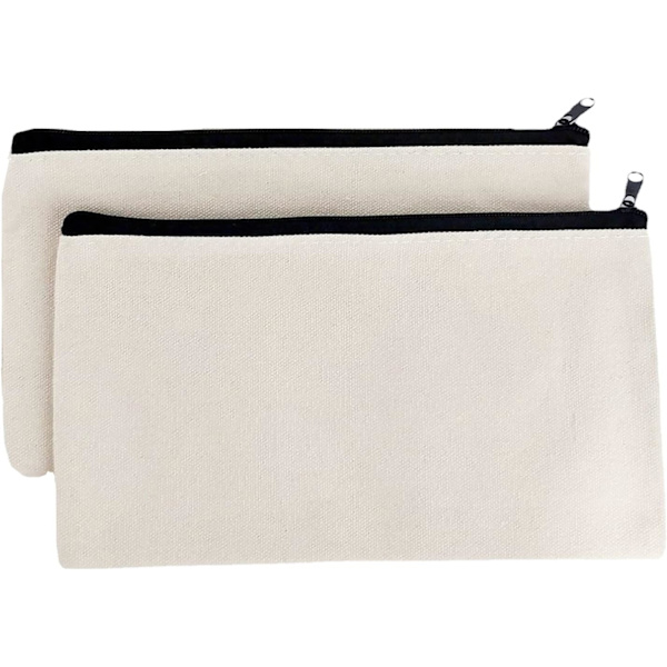 2 stk. (hvid-21*12cm) lærred makeup taske, tomme penalhuse, multifunktionel lynlås taske DIY håndlavet rejsetaske, kvinder makeup taske, master pung,