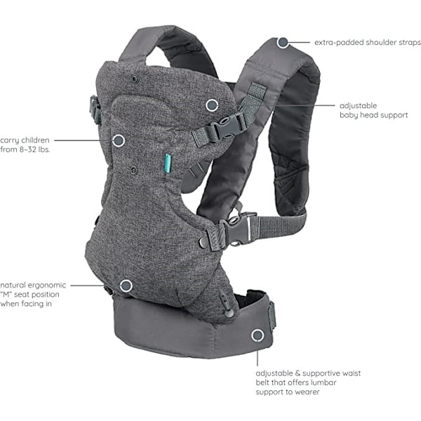 Flip Advanced 4-i-1 Baby Carrier, Baby Carrier Med Ergonomisk Sæde, Justerbar, Fremadvendt Og Fremadvendt Bæretilstand, Til Nyfødte Og B