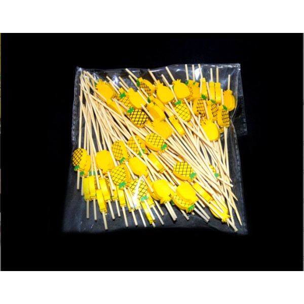 Keltainen ananas - 12 cm, 100 kpl, kertakäyttöiset bambutikut Frulle