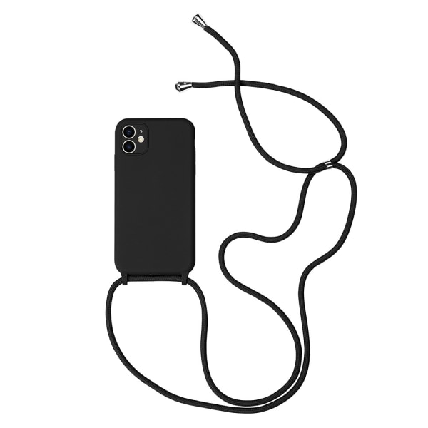 Velegnet til iPhone cross-body lanyard mobiltelefon etui, silikone mobiltelefon cover halskæde reb med blød stødsikker beskyttende etui sort (iPhone