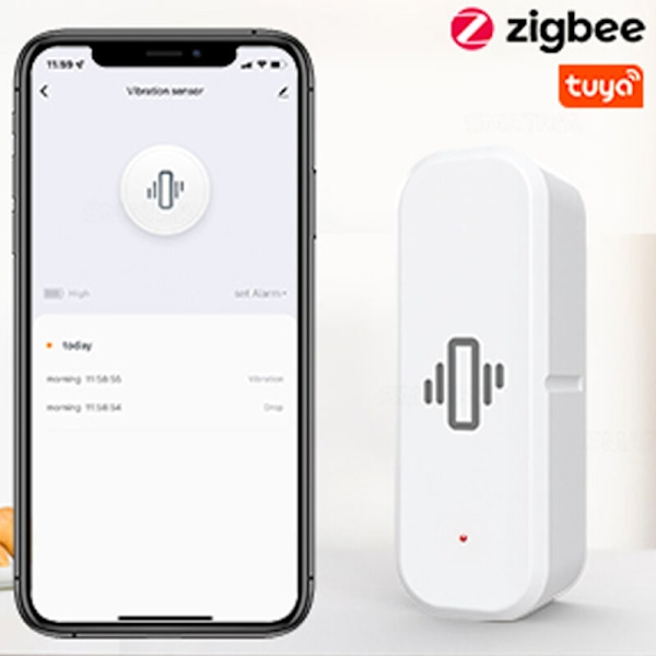 ZigBee Intelligent Vibrations- og Faldsensor Bevægelse i realtid Vibrationsalarmsensor Tuya App Fjernbetjening, lavt batteri, offline genkaldelsesfunktion