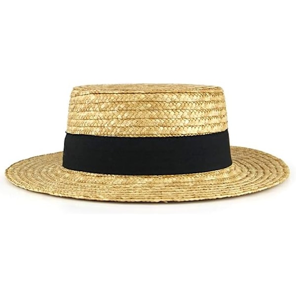 Halm Boater hat Sailor Skimmer Sort Band Sommer Sol