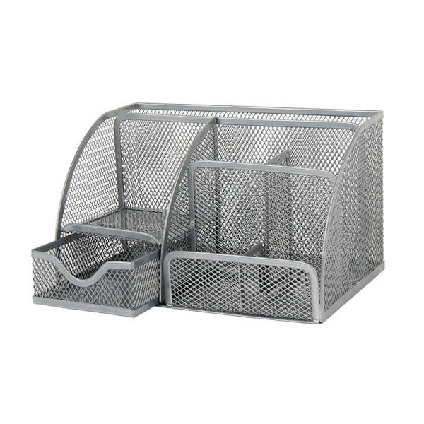 Mesh Division Skrivebordsopbevaringsstativ Skrivebords Penneholder Opbevaringsramme Student Desk Hylde (Sølv)