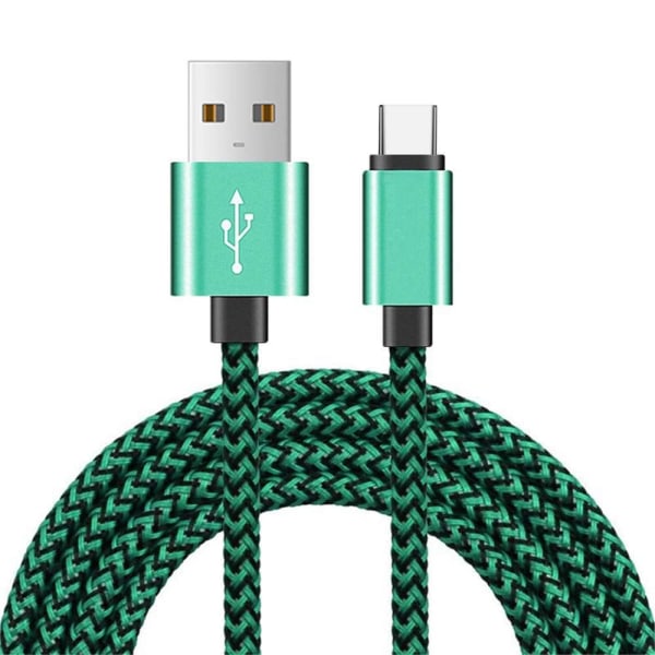 Grön telefonkabeltelefonladdare[2M] Flätad USB kabel i nylon Snabb