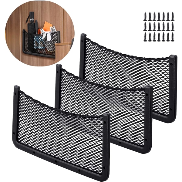 3 stk. bilopbevaringsnet, 40 * 20 CM bagagerumsopbevaringsorganisatorer, multifunktionel bil lommeorganisator taske til redskaber, autocampere, både, hjem (elastisk net)