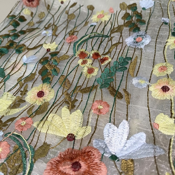 Handbroderad blombad axelväska i canvas med stor kapacitet