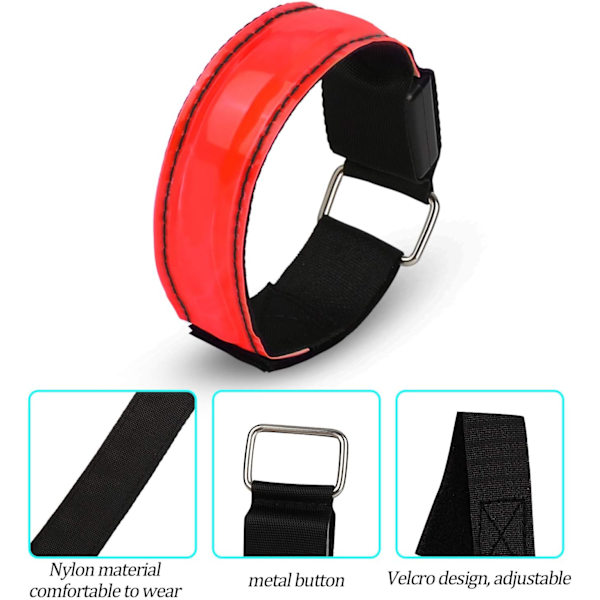 LED-Reflekterande Armband, Laddningsbart LED-Armband Luminous Armband Natt Säkerhet Hög Synlighet, För Utomhussporter Cykling Jogging Säkerhet Fluore