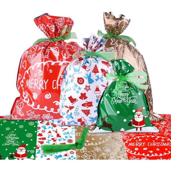 Store julegaveposer Størrelse Emballasje Gaver matchende Stiler Poser med bånd for juleemballasje gaver (A-10PCS stil)