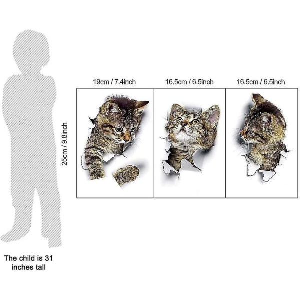 3D Katt Veggdekor, 3 stk Veggklistremerker, Kombinasjonsveggklistremerker