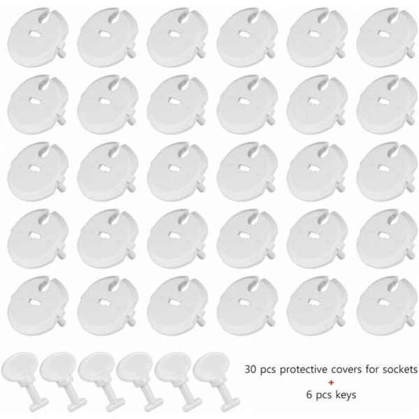 36 stk. (30 dæksler medfølger + 6 nøgler) Stikdåsebeskyttere til børnesikkerhed med roterende mekanisme til standardiserede 2-huls stikdåser