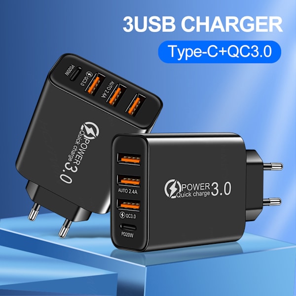 2A 3USB+PD Type-c Mobiltelefonlader Multi-grensesnitt Reiseladerhode (Hvit)