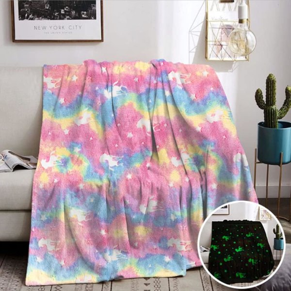 Kids Cozy Blanket 152*127cm（50*60inches）, Unicorn Blanket Glow in the Dark, Unicorn Gift for Girl, Super Soft and Warm Blanket, Bed, Sofa, Fluffy Bl