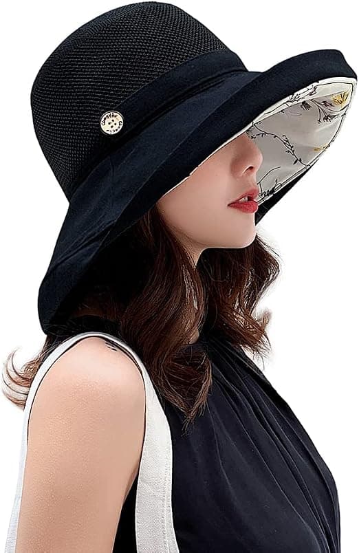 Mesh Solhatter for Kvinner, UPF UV-beskyttelse, Pakkbar, Bred Bremm, Hakestropp