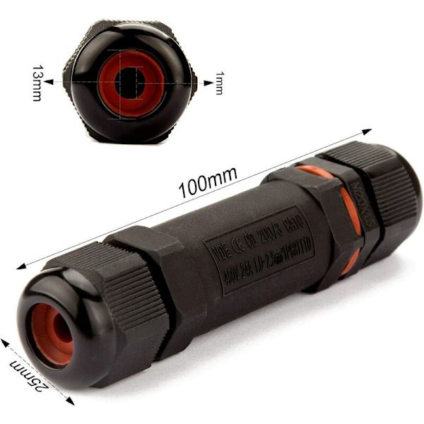 5 stk Vanntette Koblingsbokser, IP68 Utendørs Elektrisk Kobling, Huskoblinger og Utendørs Elektrisk Kabel Ø 1-13mm - Svart