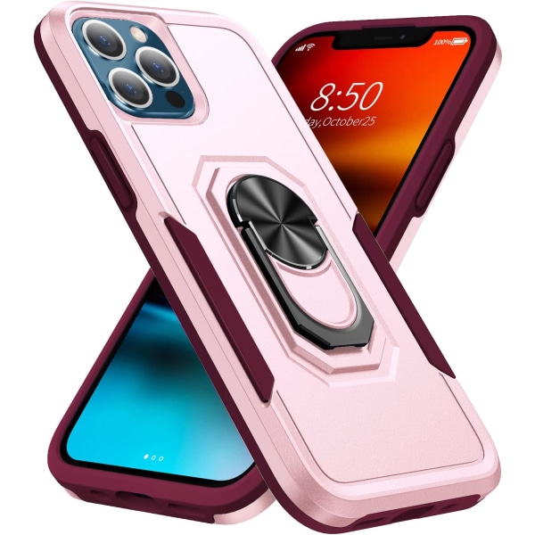 (Vaaleanpunainen) case iPhone 13 Pro Maxille, uusi muotoilu, 360 asteen kierto