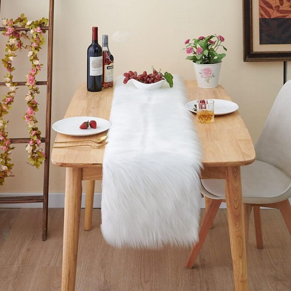 Hvid bordløber Pels til fødselsdag, bryllupsfest, juledekoration, DIY moderne havebord 37x183cm borddekorationer