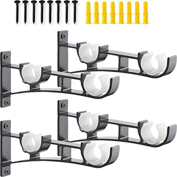 4 gardinstangbraketter i tungt metall, gardinstangbraketter for dobbelt gardinstang, gardinstangbraketter for takmontering, gardinstangbraketter