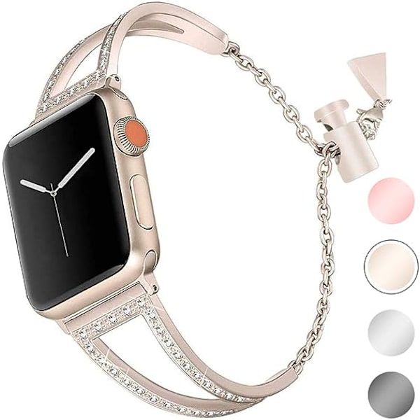 Guld - Apple Watch 38 mm Stål, Damarmband Apple Watch Series 4 Läder iWatch Series 3 Sport Band.