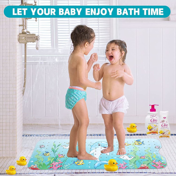 Baby skridsikker bademåtte, 100x40cm skridsikker bademåtte modstandsdygtig brusebadsmåtte med 200 sugekopper til børn og baby, BPA-fri PVC-materiale maskinvask