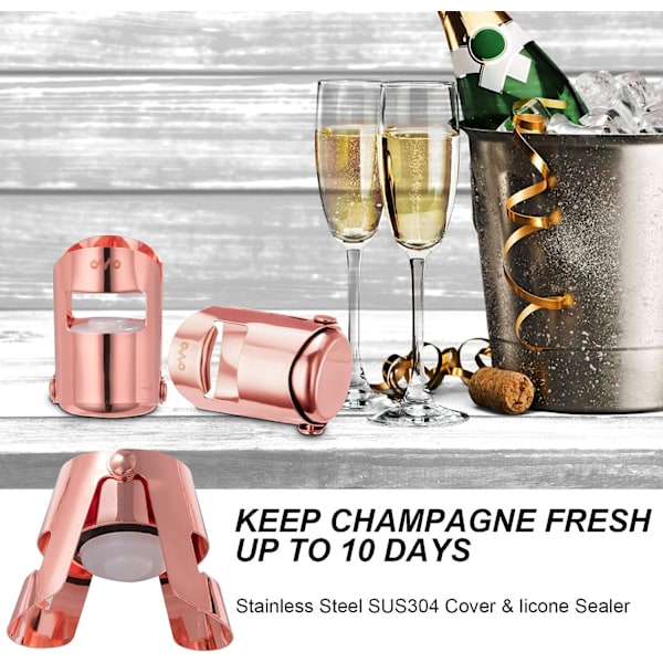 Champagneprop, rustfrit prop i rustfrit stål til mousserende vin, overlegen lækagesikker boblebeskytter, ingen skarpe kanter, ingen spild, brusbeskytter, tryk T