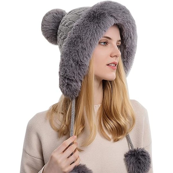 Dame Vinterhatte Varm Hætte Vinter Balaclava Pullover Strikket Hat Vinter Balaclava Pullover Strikket Hat(grå)