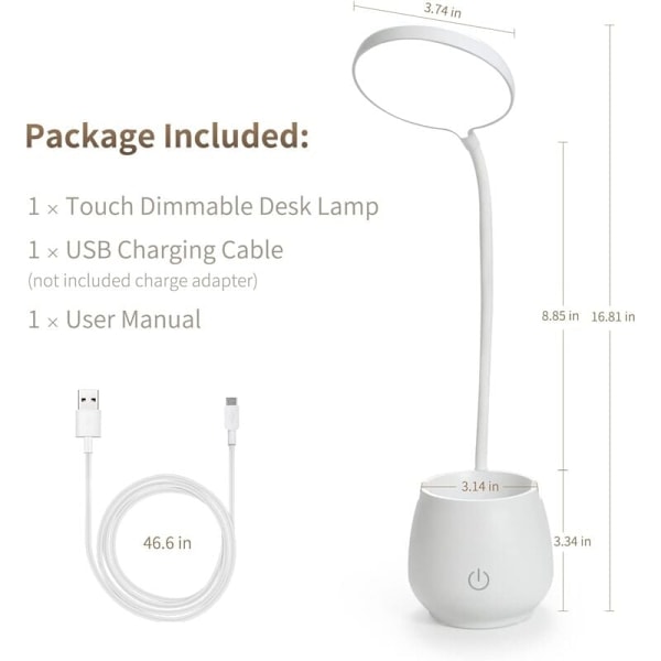Lille genopladelig LED skrivebordslampe, beskyttende øjendesign, tilbyder 3 farvede belysningstilstande, velegnet til studenterkollegier og børneværelser.