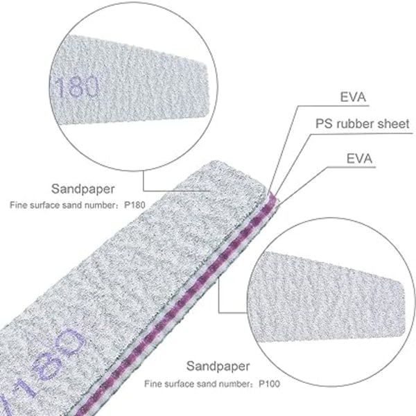 (Valkoinen) Ammattimainen kynsiviila, 16 kpl Kaksisuuntainen kynsiviila - 100/180 Grit Pestävä viila kynsiin, Salonkiin, Lemmikkieläimille
