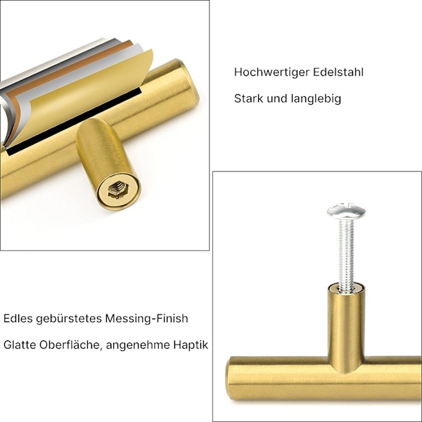 10 stk. håndtak i gullfarget aluminiumlegering til skapdører (hullavstand: 128 mm)