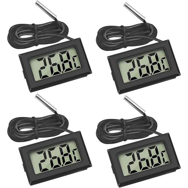 4x digital LCD termometer temperaturmonitor (sort) med udvendig