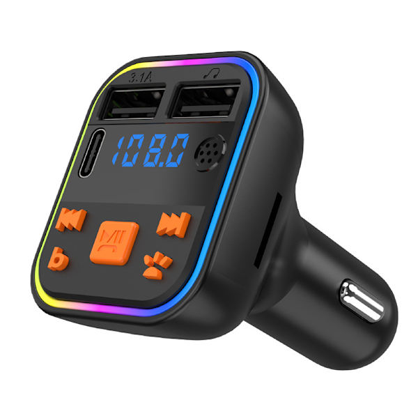 Bil Bluetooth-håndfri MP3-spiller Bil FM-sender TYPE-C Bluetooth Dual USB-billader