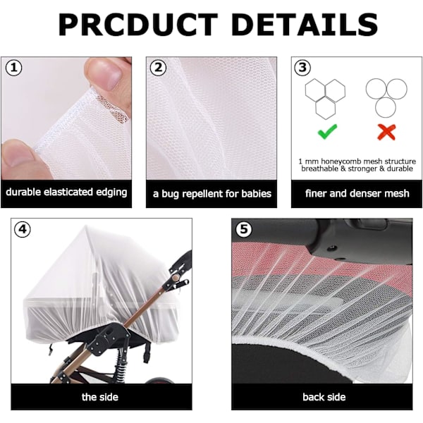 3-pack myggnät för barnvagn - insektsnät barnvagnsnät myggnät, maskintvättbart, elastiskt och andningsbart - för barnvagnar, barnvagnar, barnvagnar, liggdelar,
