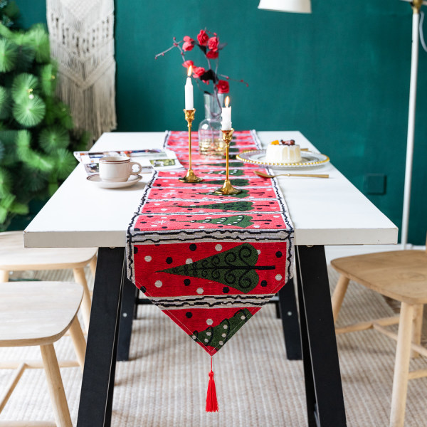 Bomulls- och linnedjulbordstablett 14\" x 72\" lång Buffalo Plaid Röd Rutig Julgran Älg Halkskydd Rektangel Bordsdukning Nytt År Vinter Ho